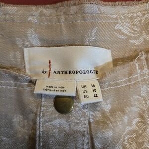 Anthropologie Culottes Pants Linen Jacquard Waist Cottage Core
